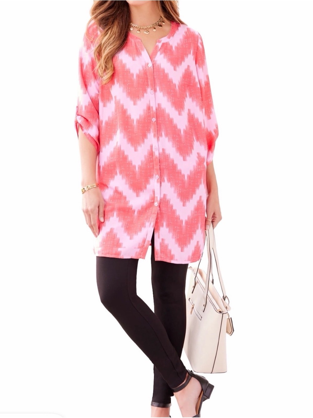 Catherine’s Uptown Tunic Top Size 4 X Plus Size Button Front Chevron